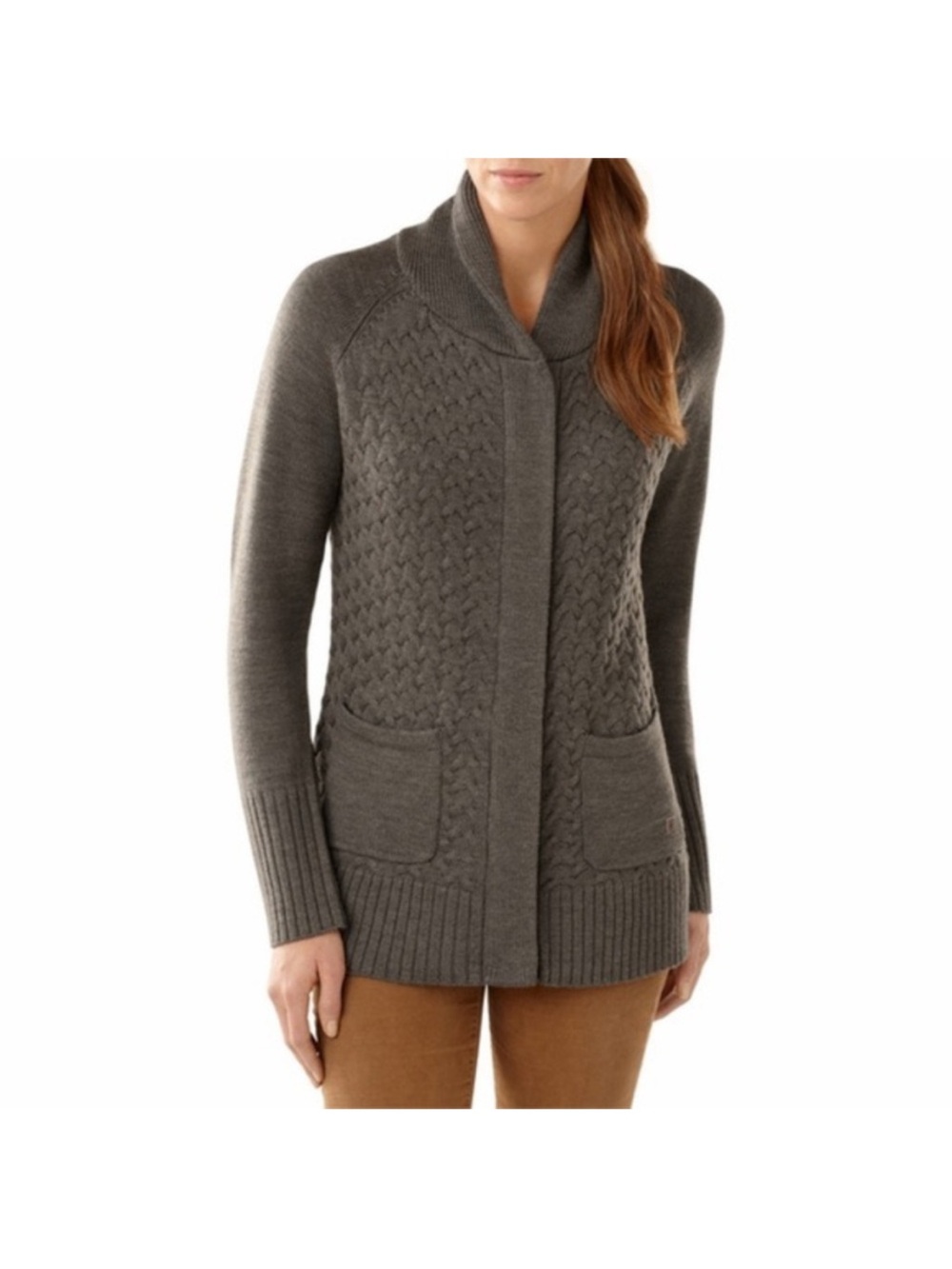 Smartwool Hesperus 100% Merino Wool Brown Collar Knit Pockets Cardigan Sweater